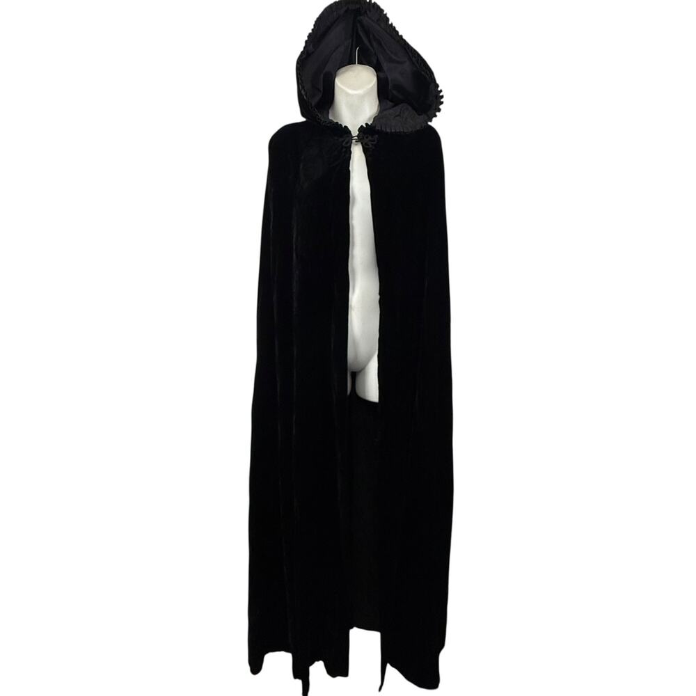 Nadine Vintage Velvet USA Made Hooded Cape Long Whimsigoth Pleated Ruffle O/S